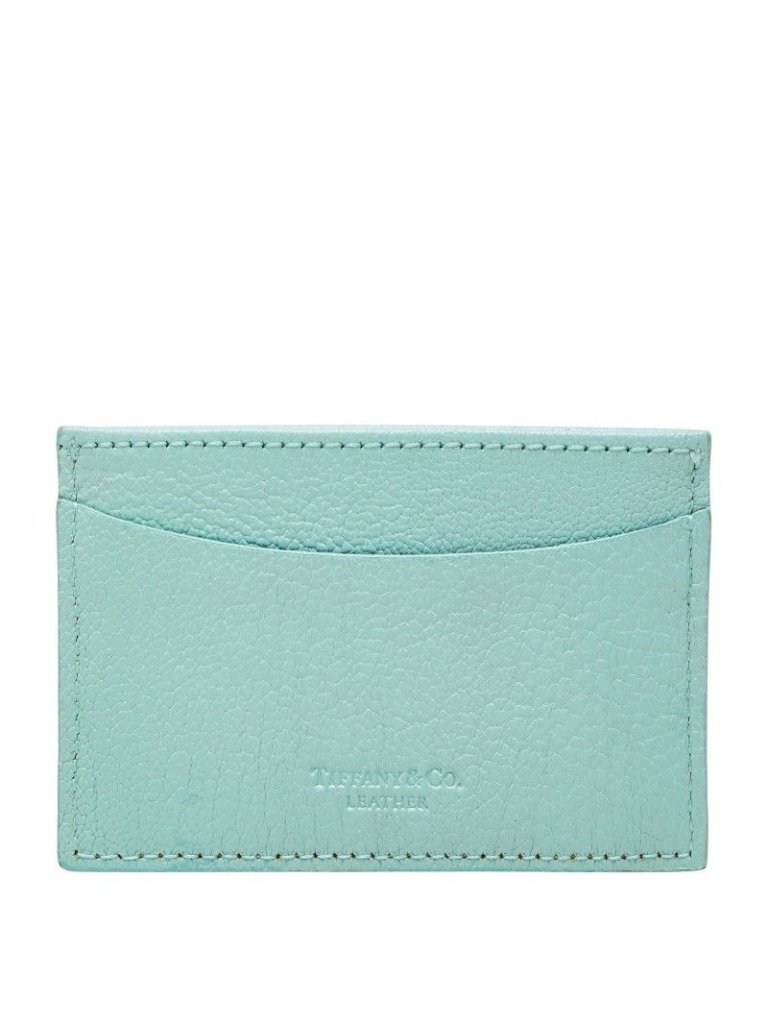 Tiffany & Co Logo Card Case Holder Regular Era Cobalt Blue Leather